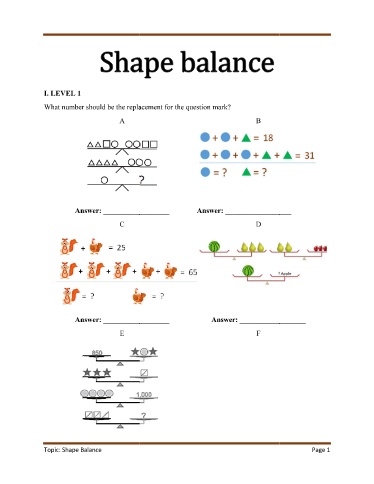 Bài tập Toán tư duy Lớp 2 - Bài 2: Shape balance