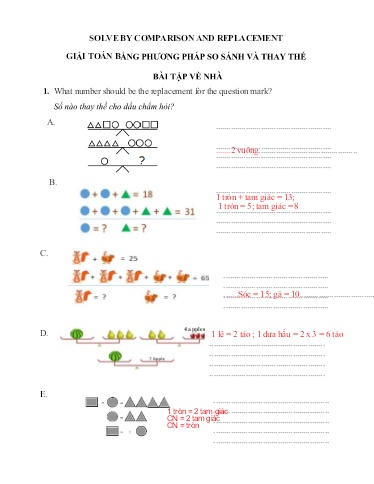 Bài tập về nhà Toán tư duy Lớp 2 - Giải toán bằng phương pháp so sánh và thay thế (Có đáp án)