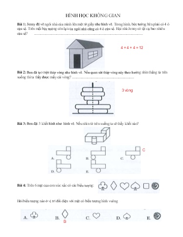 Bài tập về nhà Toán tư duy Lớp 2 - Hình học không gian