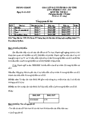 Đề giao lưu đội tuyển học sinh giỏi cấp tỉnh Tin học Lớp 8 - Năm học 2023-2024