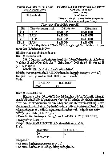 Đề khảo đội tuyển học sinh giỏi cấp huyện Tin học Lớp 8 - Năm học 2023-2024 - Phòng GD&ĐT Nông Cống