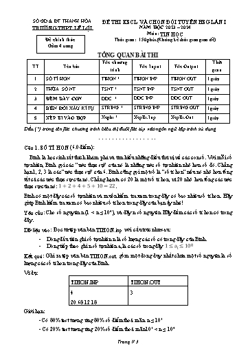 Đề khảo sát và chọn đội tuyển học sinh giỏi THPT - Lần 1 - Năm học 2023-2024 - Trường THPT Lê Lợi (Có đáp án)