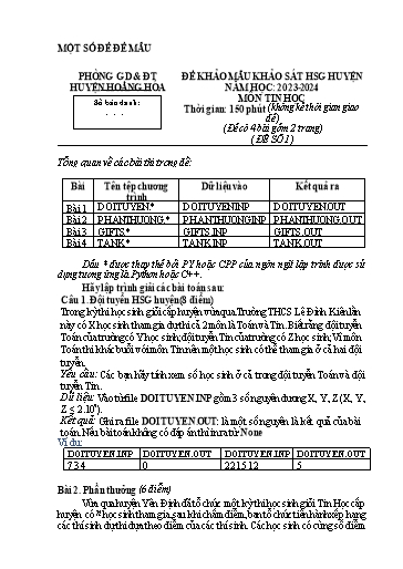 Đề mẫu khảo sát học sinh giỏi THCS môn Tin học - Năm học 2023-2024 - Phòng GD&ĐT Hoằng Hóa