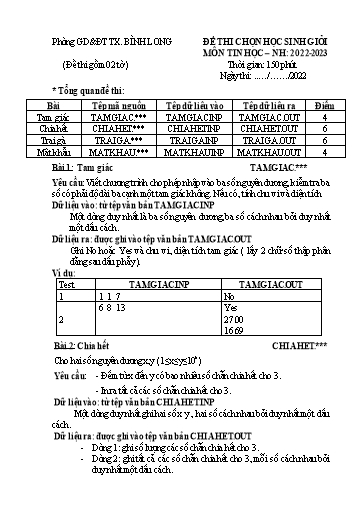 Đề thi chọn học sinh giỏi cấp Thị xã Tin học Lớp 8 - Năm học 2022-2023 - Phòng GD&ĐT Bình Long (Có đáp án)