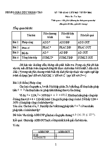 Đề thi giao lưu đội tuyển học sinh giỏi Tin học THCS - Lần 2