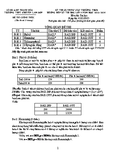 Đề thi Olympic THCS Tin học Lớp 9 - Năm học 2023-2024 - Trường chuyên Lam Sơn