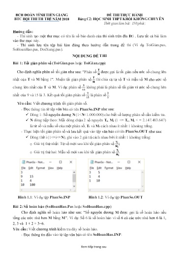 Đề thi Tin học trẻ không chuyên THPT - Bảng C2 - Phần: Thực hành - Năm học 2017-2018 - Sở GD&ĐT Tiền Giang