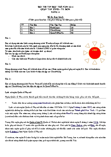 Đề thi Tin học trẻ Tiểu học - Bảng A - Phần: Thực hành - Năm học 2015-2016 - Phòng GD&ĐT Tân Bình