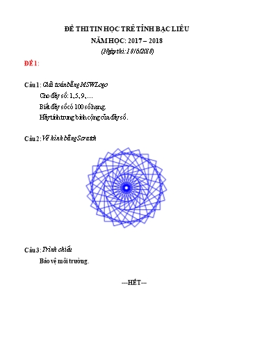 Đề thi Tin học trẻ Tiểu học - Năm học 2017-2018 - Sở GD&ĐT Bạc Liêu