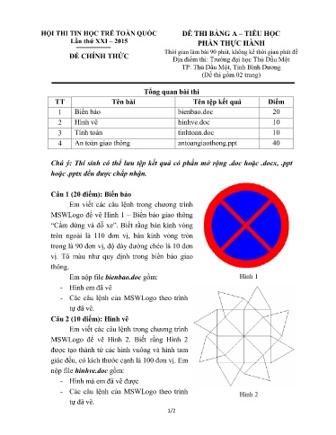 Đề thi Tin học trẻ toàn quốc Tiểu học - Bảng A - Phần: Thực hành - Năm học 2015