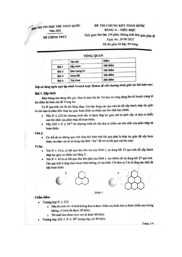 Đề thi Tin học trẻ toàn quốc Tiểu học vòng chung kết - Bảng A - Năm học 2022