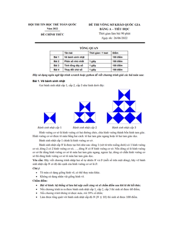 Đề thi Tin học trẻ toàn quốc Tiểu học vòng sơ khảo - Bảng A - Năm học 2022